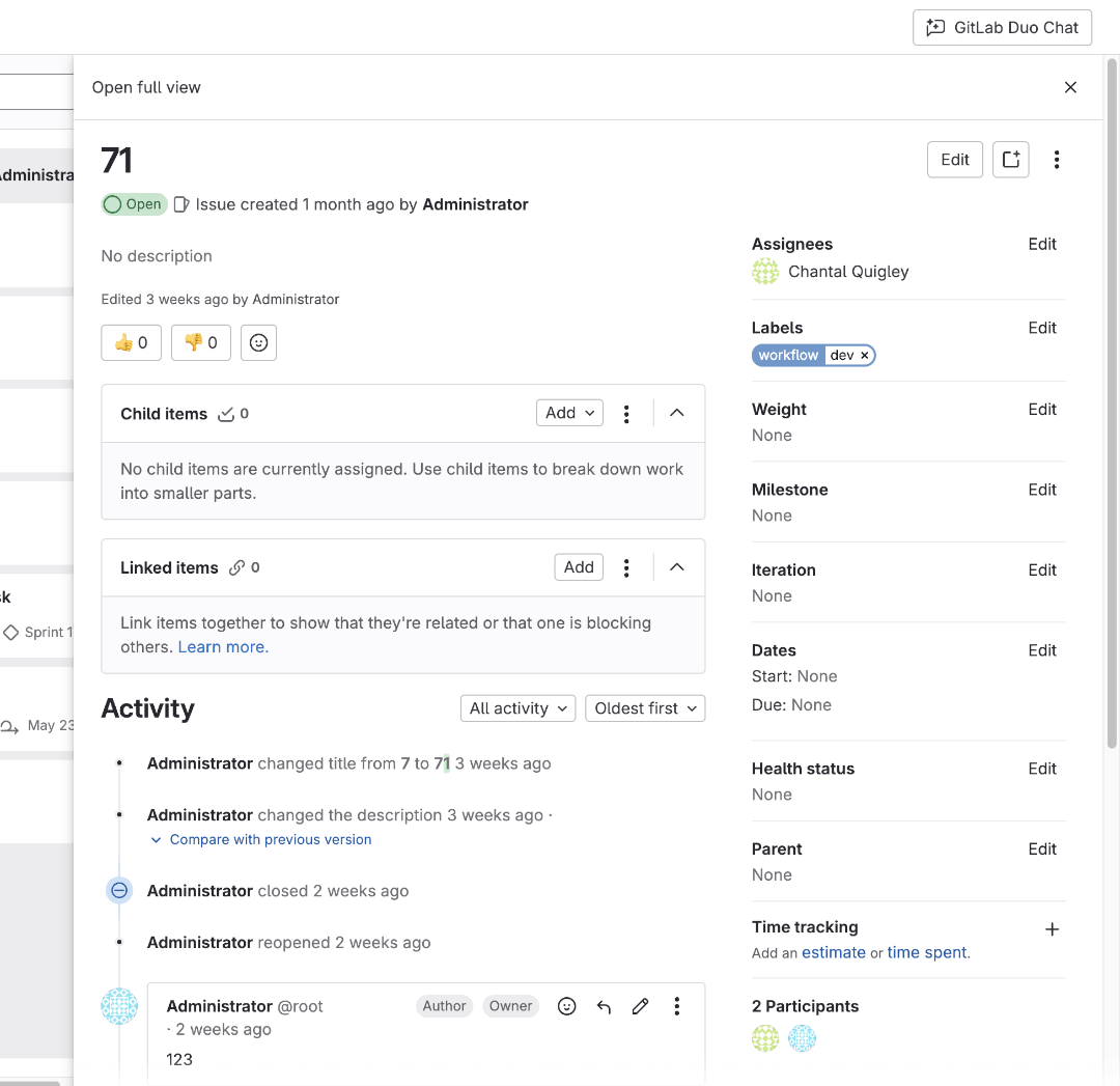 Issue opened in a drawer.